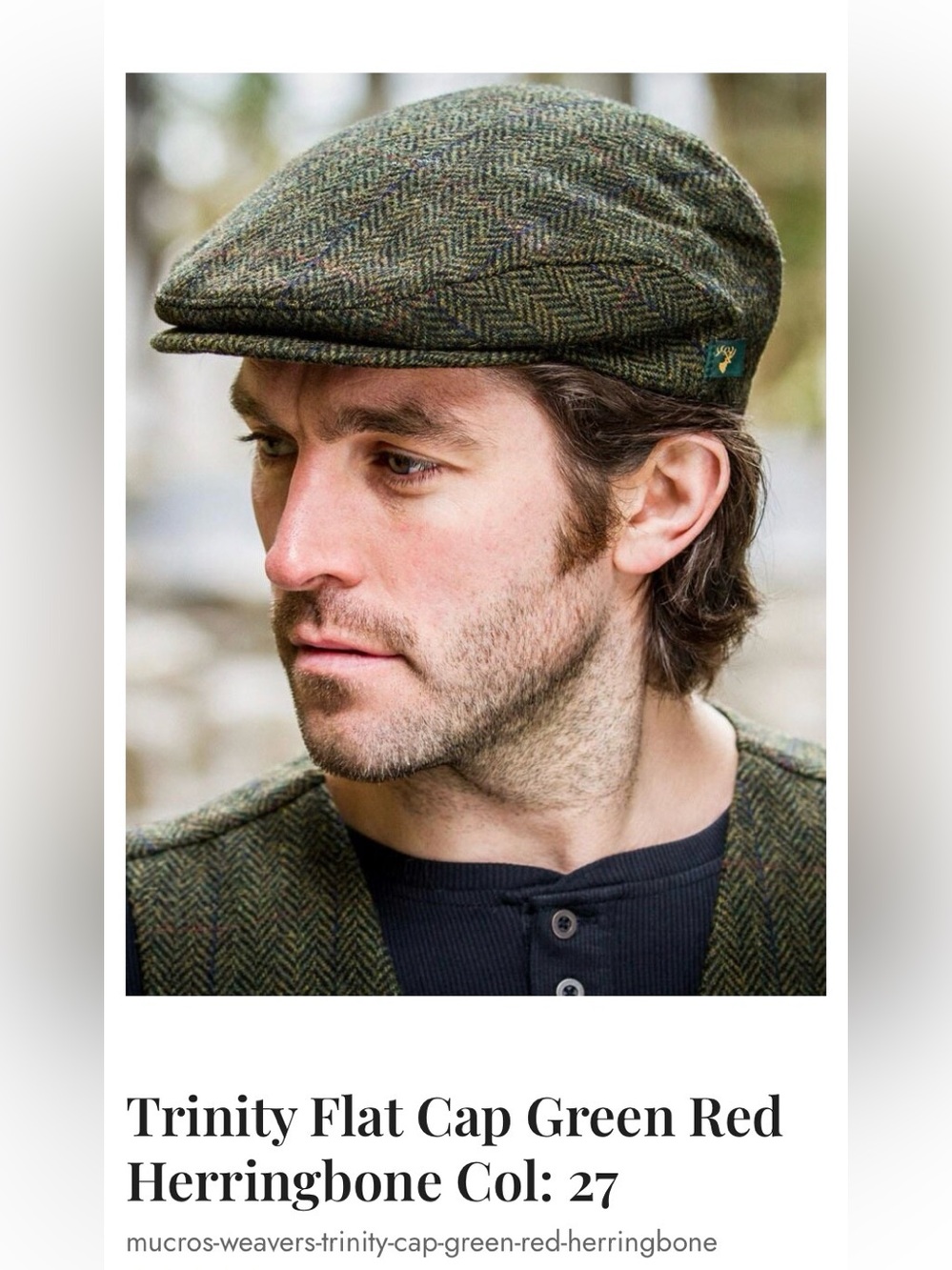 Mucros Weavers Ireland Trinity Large Plaid Wool Flat Cap Peaky Blinders Green